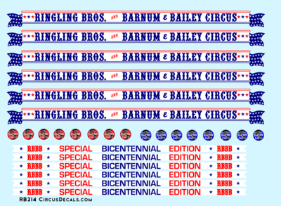 Ringling Brothers &amp; Barnum Bailey Bicentennial HO Scale Decal Set 1975-76 Red Unit