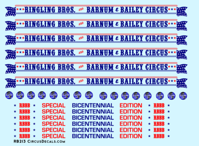 Ringling Brothers & Barnum Bailey Bicentennial HO Scale Decal Set 1976-77 Blue Unit