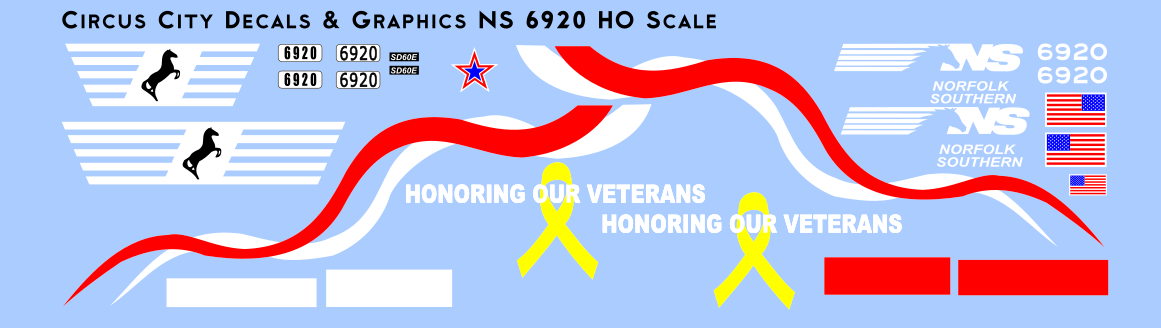 NS Norfolk Southern Veterans Unit 6920 SD60E Decals HO Scale