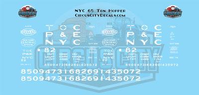 NYC TOC P&amp;E 65 Ton Hopper HO 1:87 Scale Decals