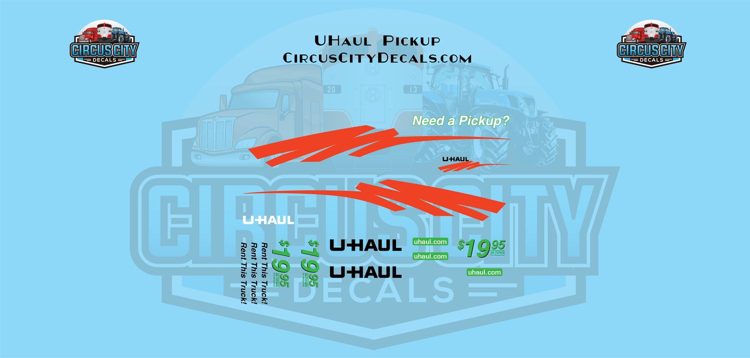UHaul Pickup Truck Waterslide Model Decal Set 1:10 Scale