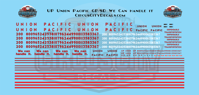 UP Union Pacific GP/SD We Can handle it HO 1:87 Scale Decal Set