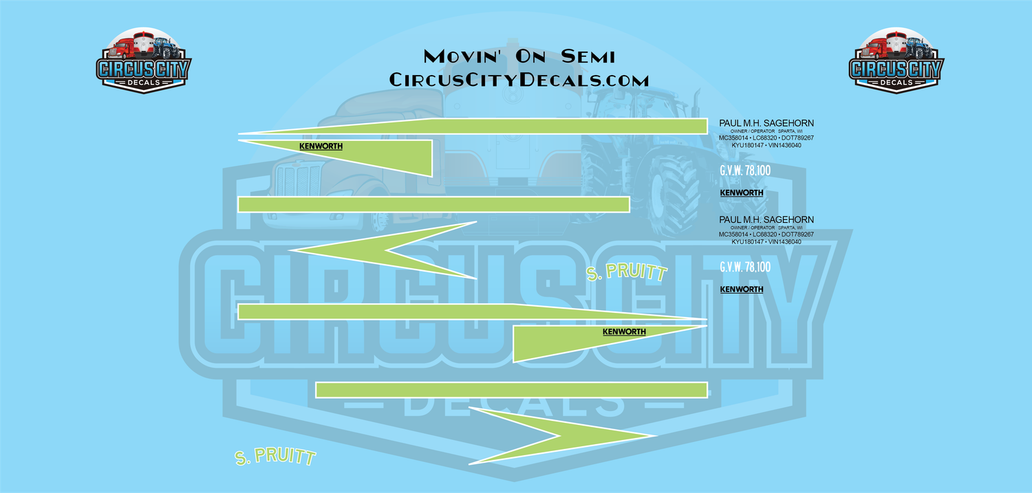 Movin' On Kenworth Tractor 1:25 Scale Decals