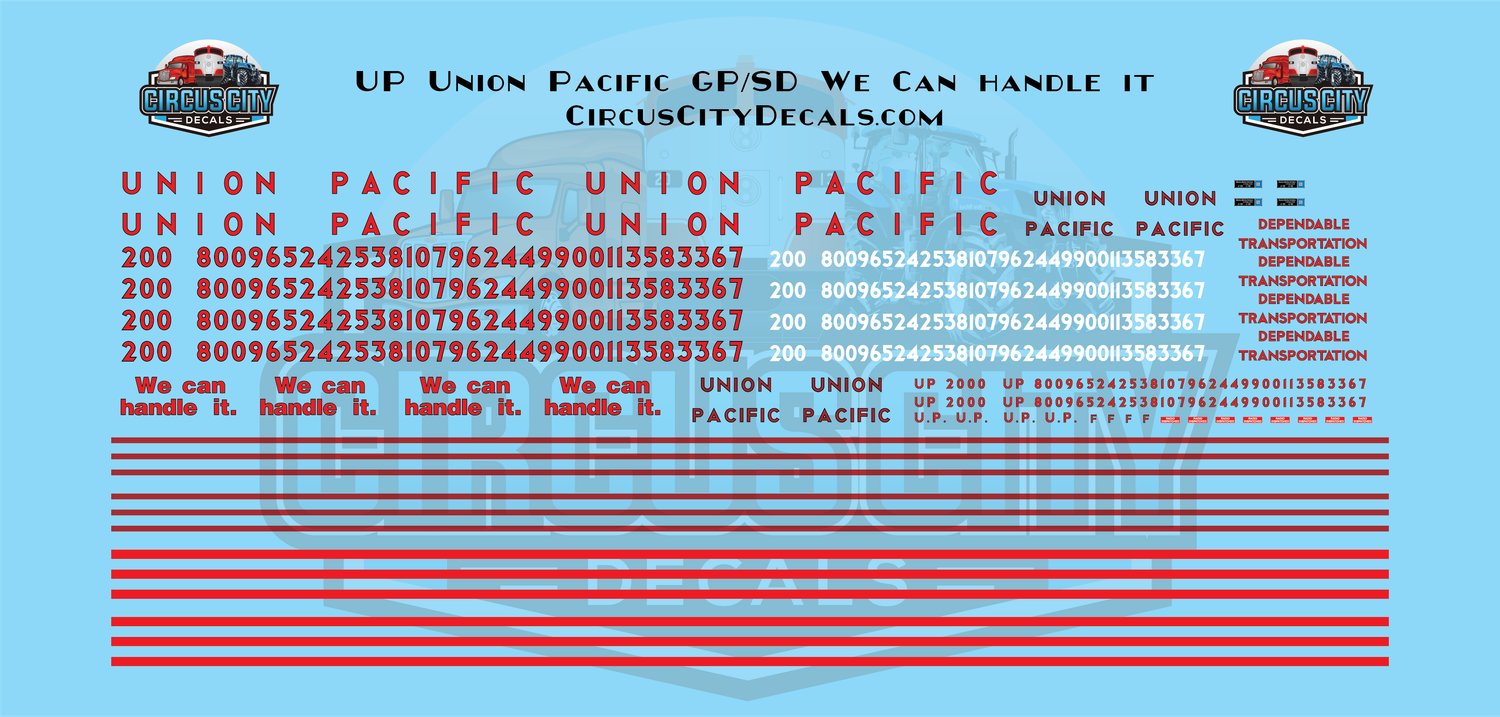 UP Union Pacific GP/SD We Can Handle It O 1:48 Scale Decal Set