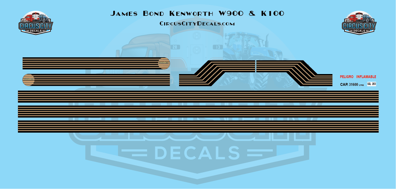 James Bond Kenworth W900/K100 &amp; Trailer Decals 1:25 Scale