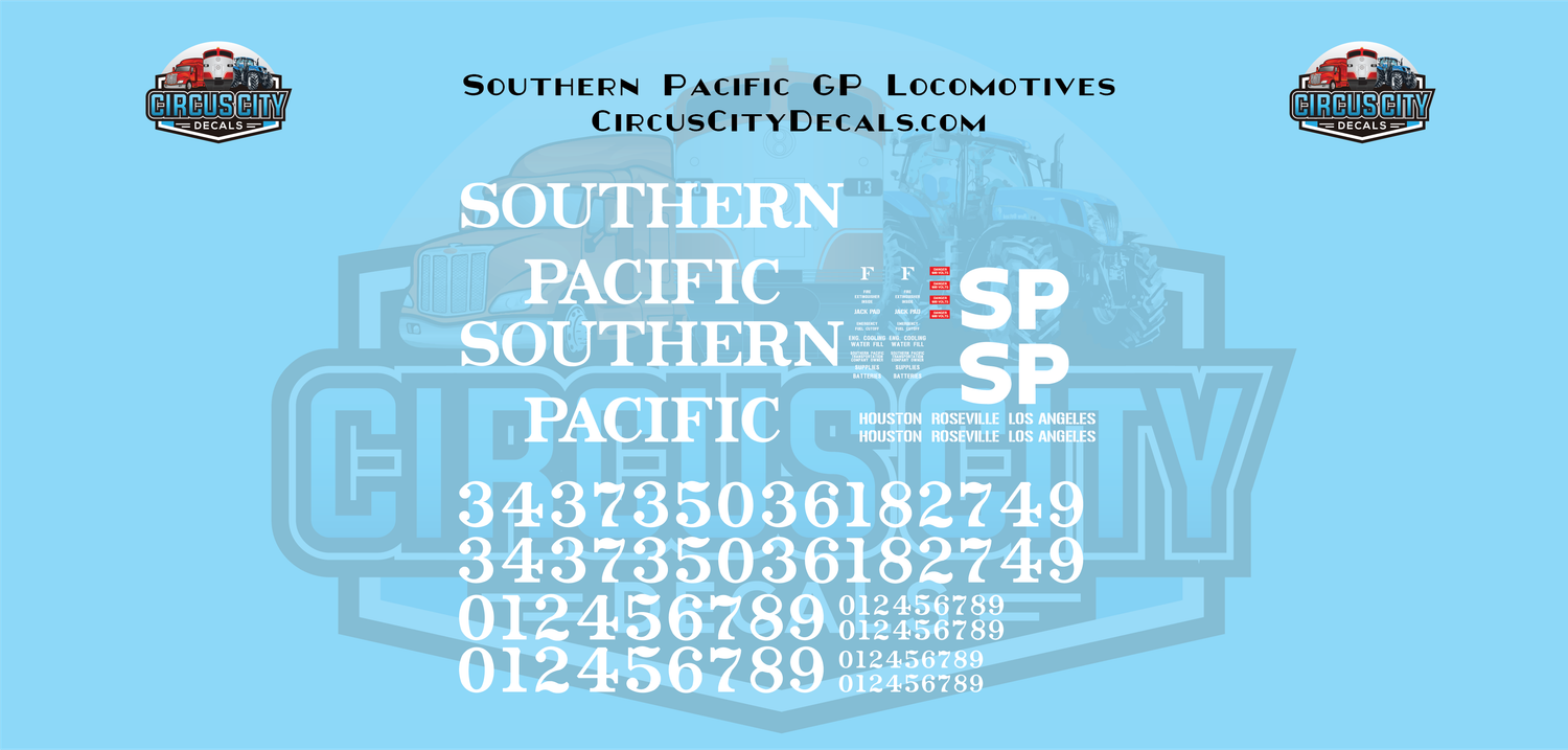 SP Southern Pacific GP Locomotives G 1:29 Scale Decal Set