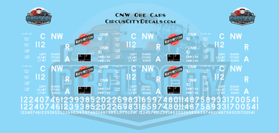 CNW Chicago &amp; North Western Ore Car White Block Style O 1:48 Scale Decals Walthers Athearn Renumbering
