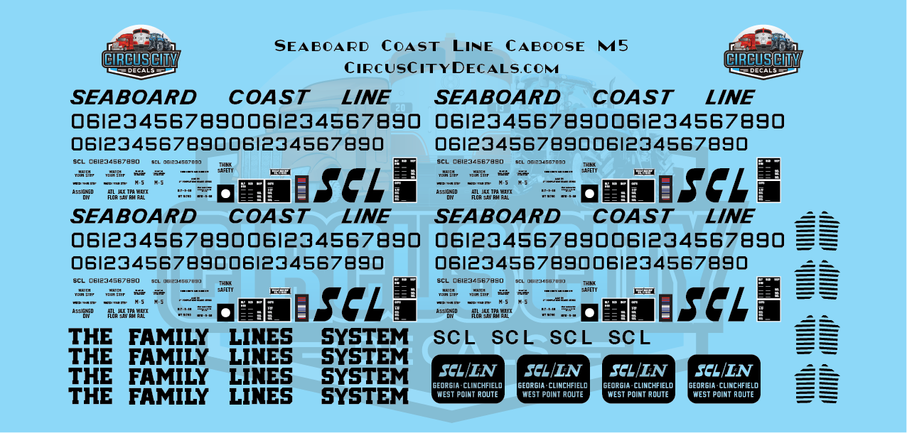 Seaboard Coast Line Caboose Lettering N 1:160 Scale Decal Set