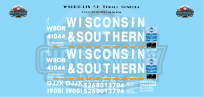 Wisconsin &amp; Southern DJJX 52' Thrall Gondola Decals 1:48 Scale