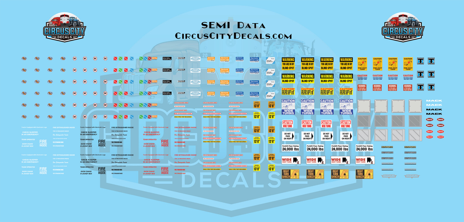 Semi Tractor Data 1:50 Scale Decals