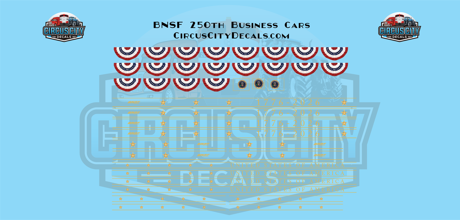 BNSF USA 250th Anniversary Business Cars 1:160 N Scale Decals