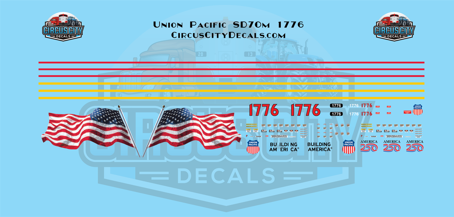 UP Union Pacific SD70m America 250 #1776 O 1:48 Scale Decal Set