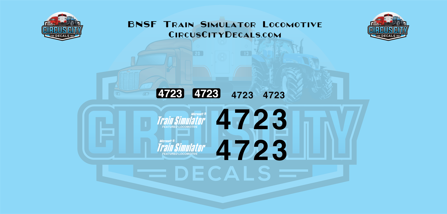 BNSF Train Simulator Dash 9 #4723 1:87 HO Scale Decals