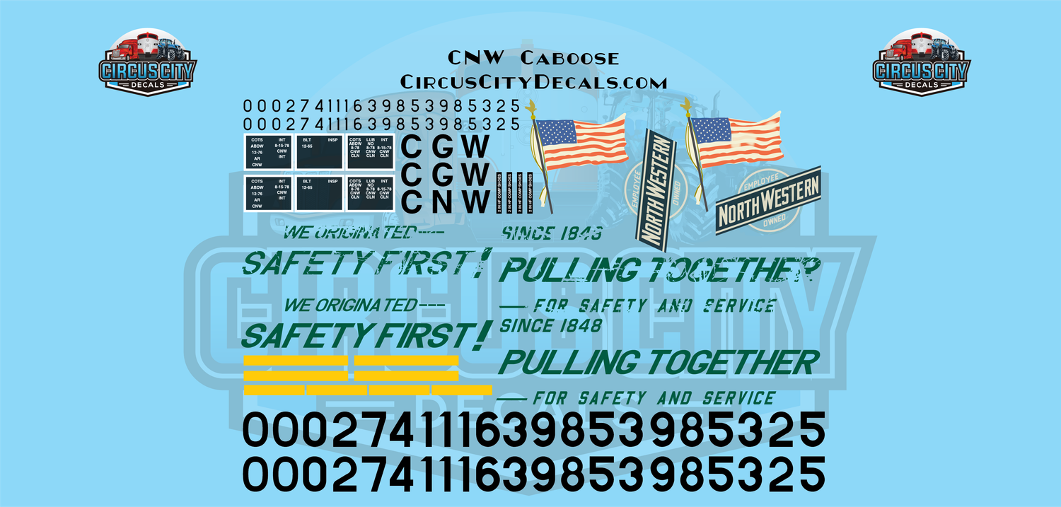 Chicago &amp; Northwestern CNW Steel Bay Window Caboose Weathered Faded G 1:29 Scale Decal Set