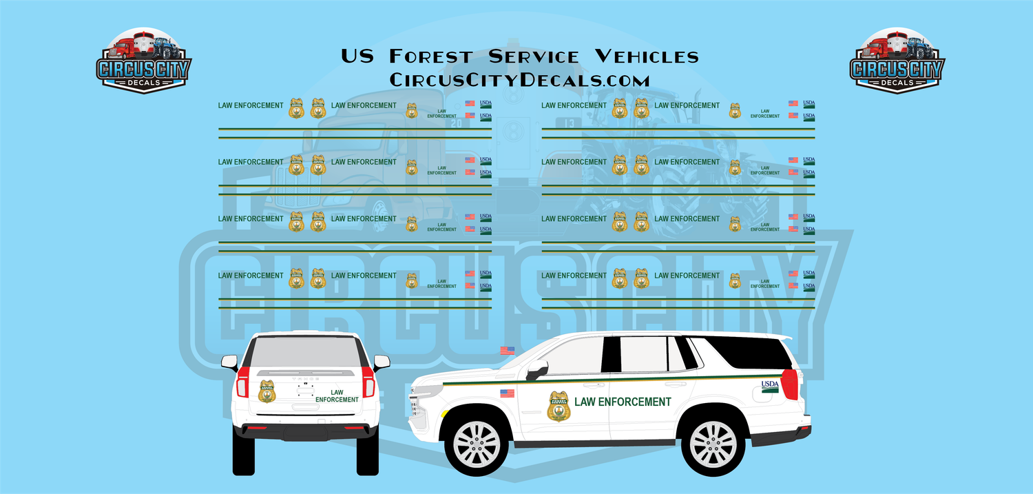 US Forest Service Law Enforcement River Point Station Boley Truck Vehicle Decals HO 1:87 Scale