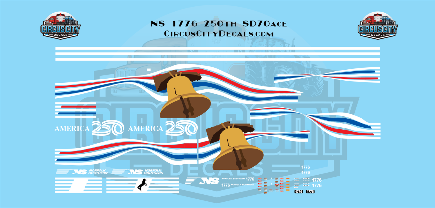 NS Norfolk Southern 1776 250th SD70ACe N 1:160 Scale Decal Set