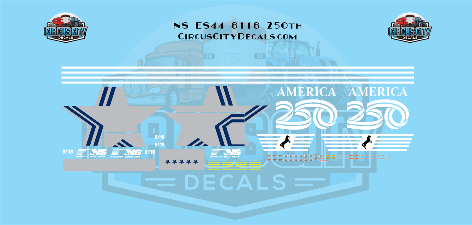 NS Norfolk Southern 8118 250th ES44 O 1:48 Scale Decal Set