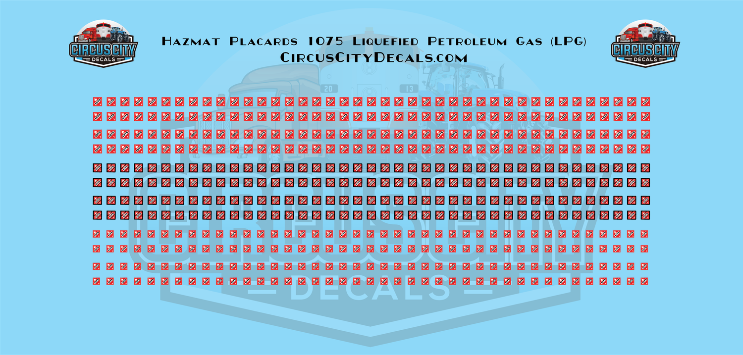 Hazmat Placards 1075 Liquefied Petroleum Gas (LPG) HO Scale 1:87 Decal Set