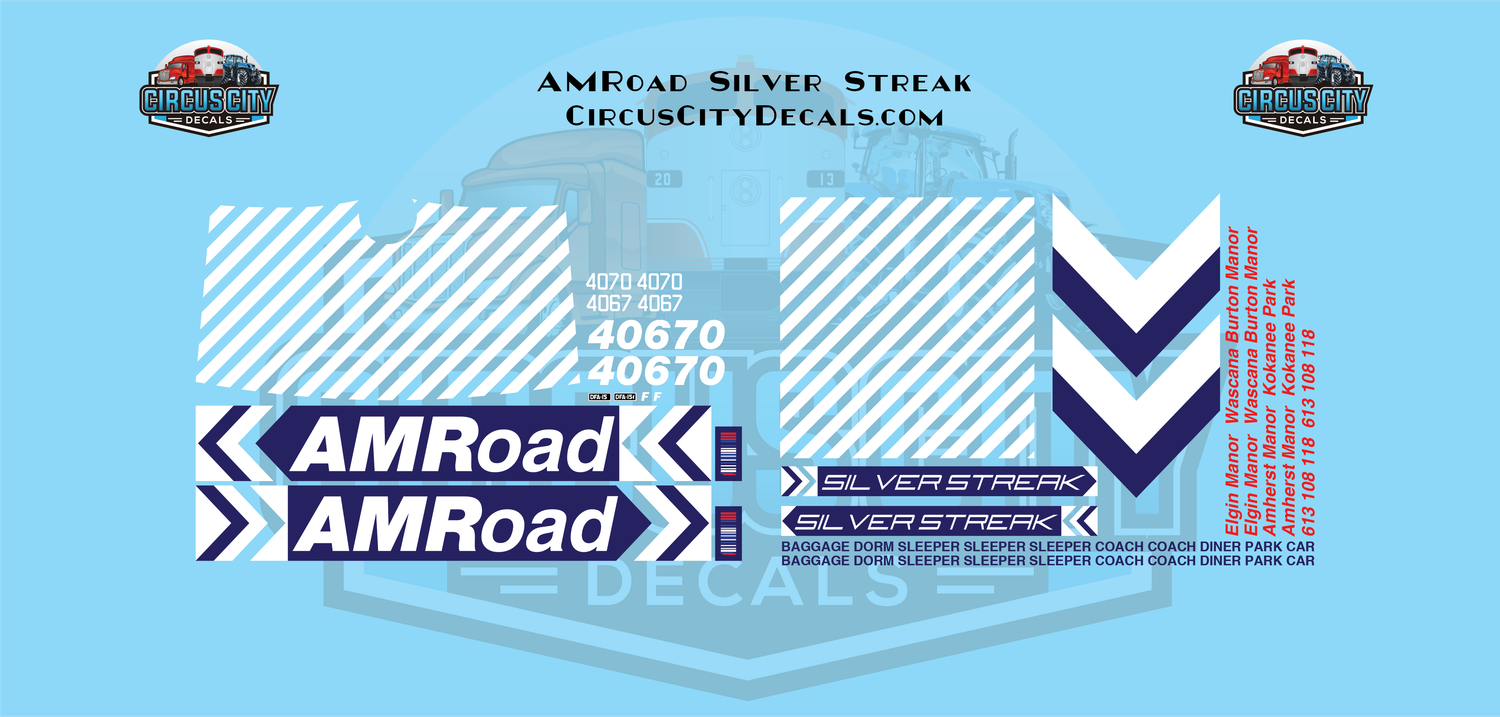 AMRoad Silver Streak Movie Train Decals Blue G 1:29 Scale