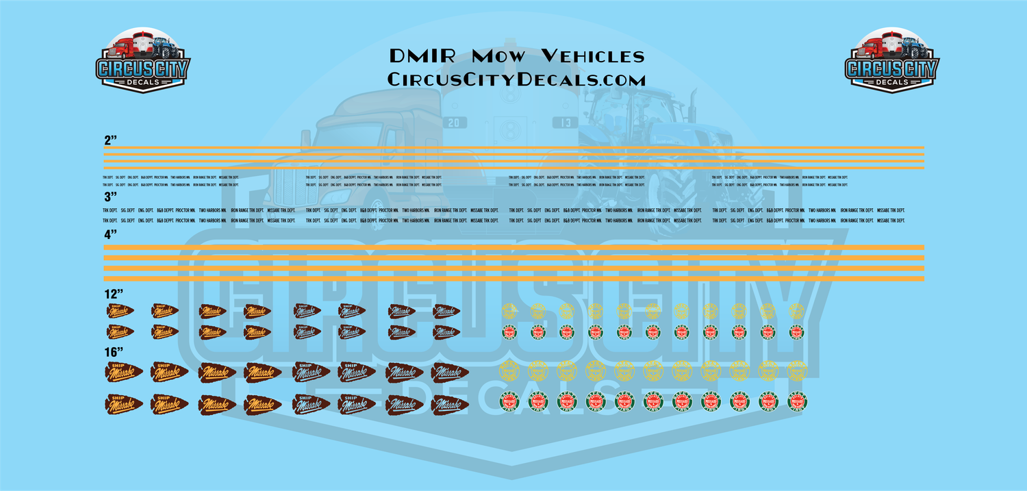 Duluth, Missabe &amp; Iron Range MOW Vehicles HO 1:87 Scale Decal Set
