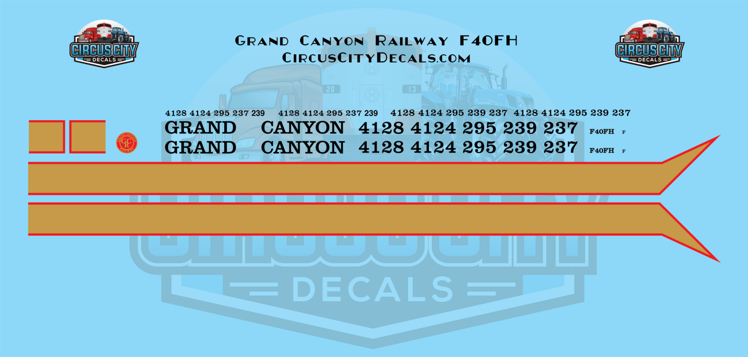Grand Canyon Railway GCRY F40FH O 1:48 Scale Decal Set
