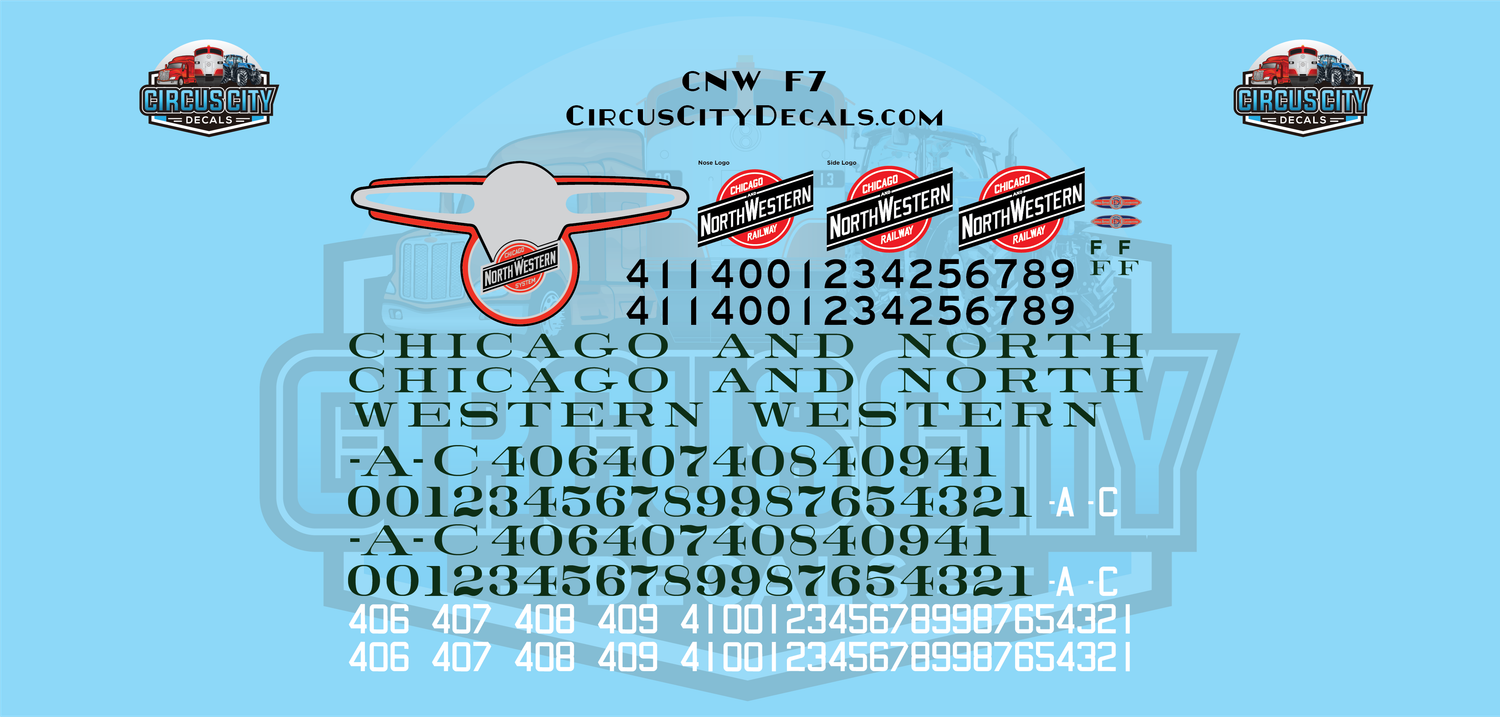 Chicago &amp; Northwestern CNW F7A G 1:29 Scale Decal Set
