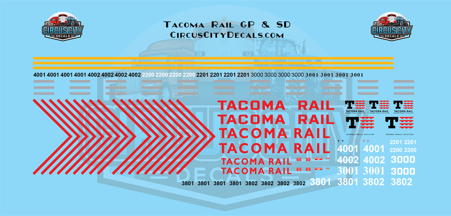Tacoma Rail GP &amp; SD Locomotive N Scale Decal Set