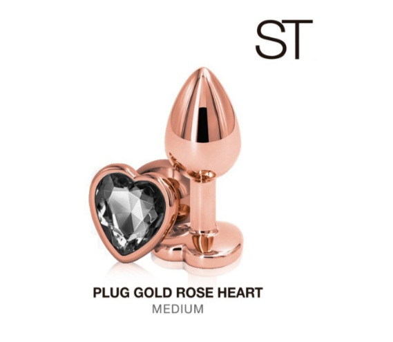 ST Plug rose gold with heart diamond black M