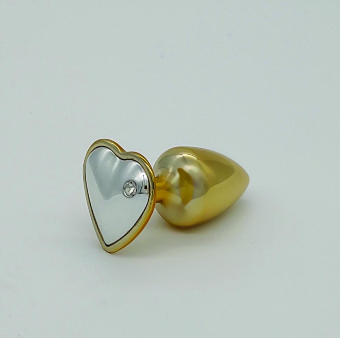 Plug anal metal dorado M  con joya cromada HARD