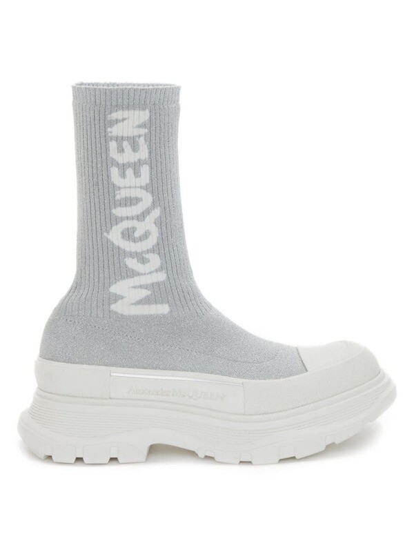 AMQ Logo Sock Sneakers Grey &amp; White