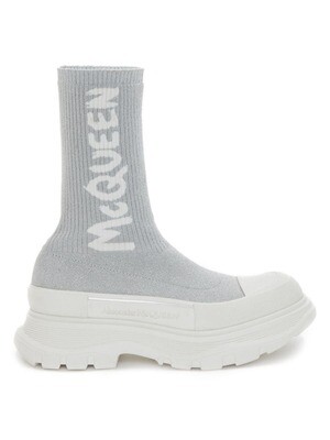 AMQ Logo Sock Sneakers Grey &amp; White