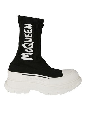 AMQ Logo Sock Sneakers Black &amp; White