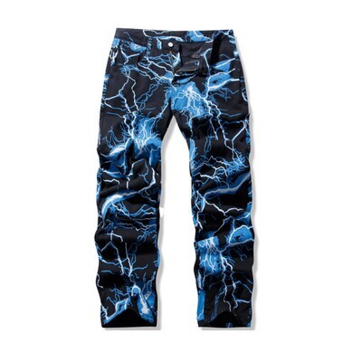 Jeans Y2K Uomo Stampa Fulmini Azzurri