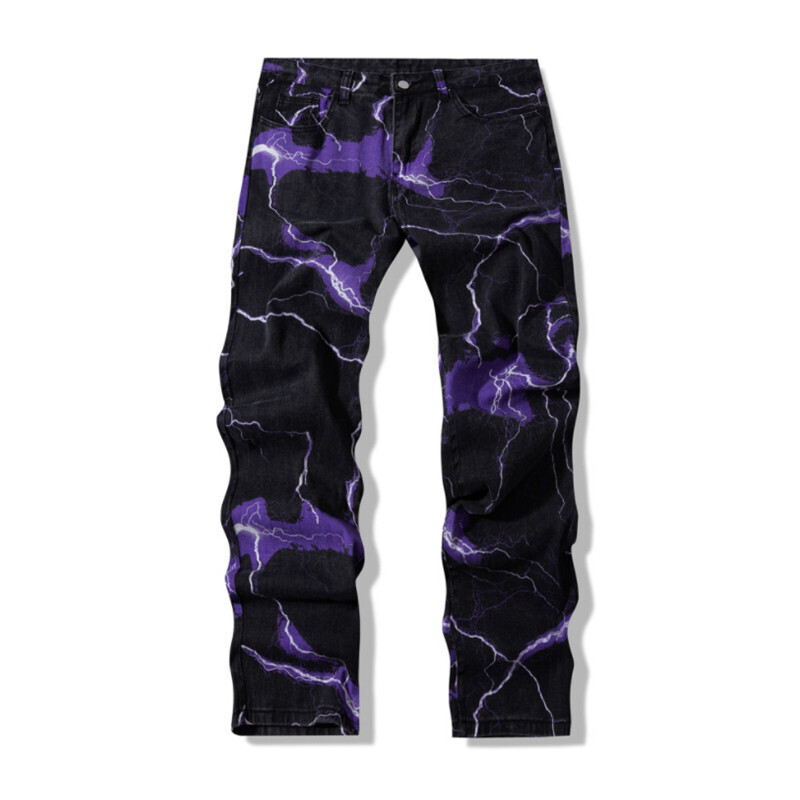 Jeans Y2K Uomo Stampa Fulmini Viola