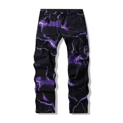 Jeans Y2K Uomo Stampa Fulmini Viola