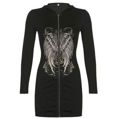 Y2K Vestito Donna Nero Con Stampo Ali