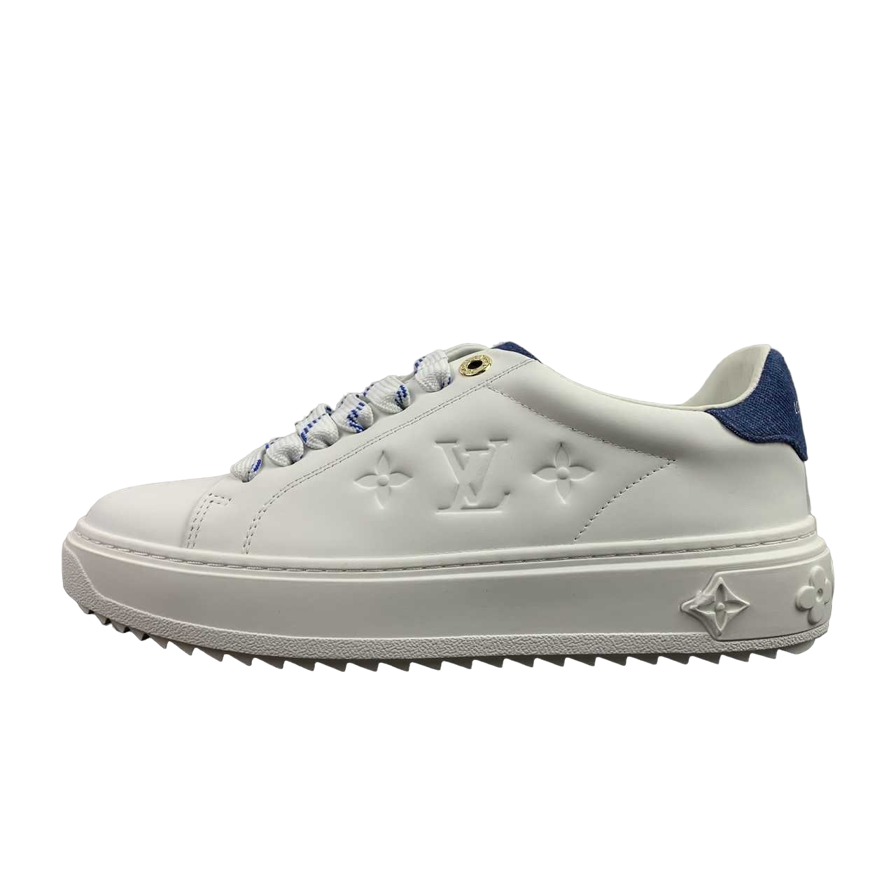 Sneakers In Pelle Bianco &amp; Blu