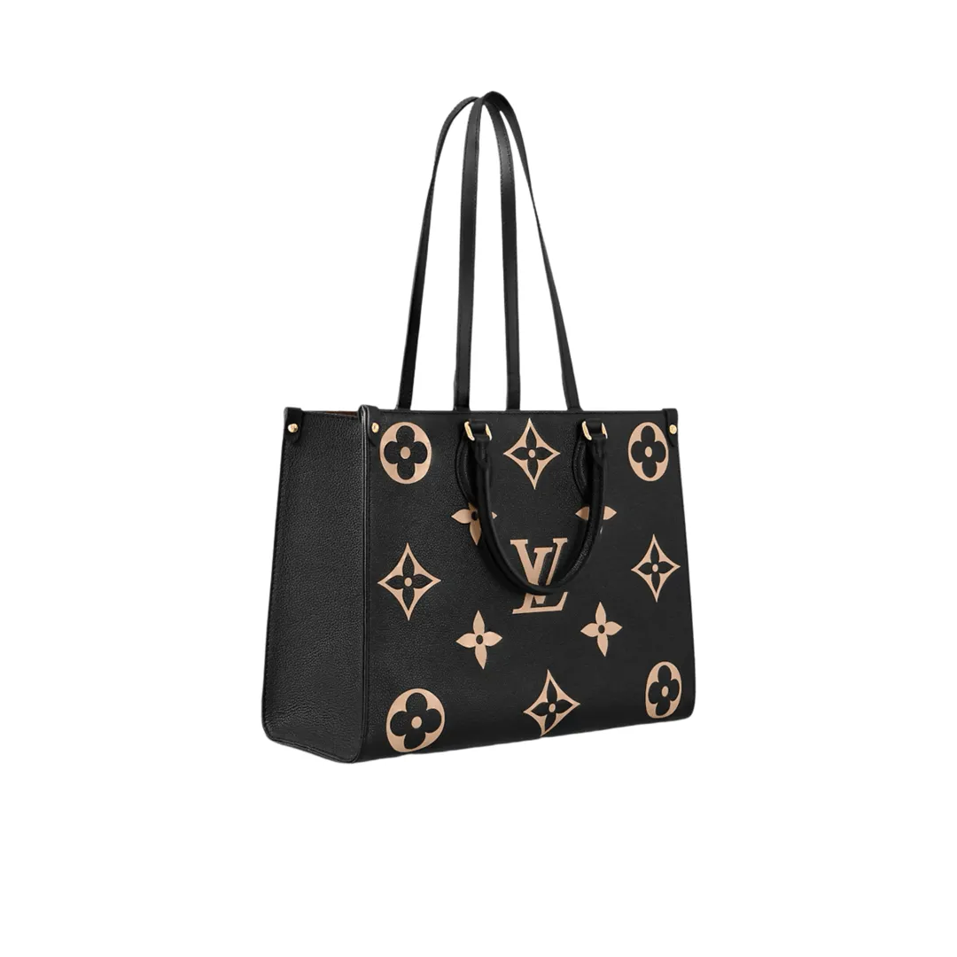 LV BORSA ONTHEGO MM NERO BEIGE IN PELLE EMPREINTE MONOGRAM BICOLOR