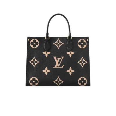 LV BORSA ONTHEGO MM NERO BEIGE IN PELLE EMPREINTE MONOGRAM BICOLOR