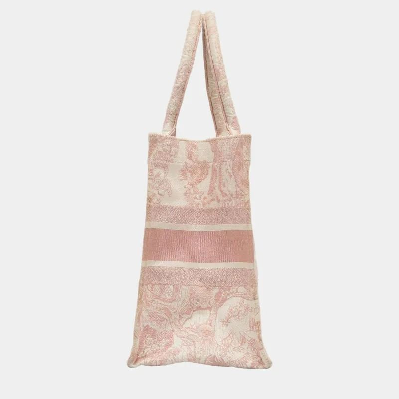 BORSA CD Book Tote Ecru and Pink Toile de Jouy Embroidery