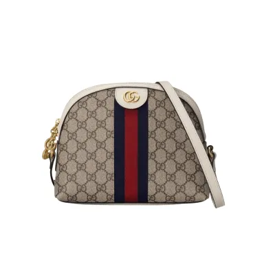 GG BORSA A SPALLA DONNA OPHIDIA SUPREME PICCOLA BEIGE ED EBANO