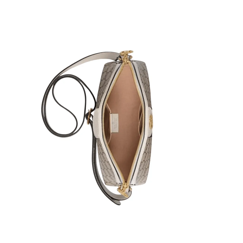 GG BORSA A SPALLA DONNA OPHIDIA SUPREME PICCOLA BEIGE ED EBANO