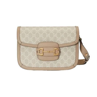 GG BORSA A SPALLA HORSEBIT 1955 PICCOLA IN TESSUTO SUPREME BEIGE ED EBANO