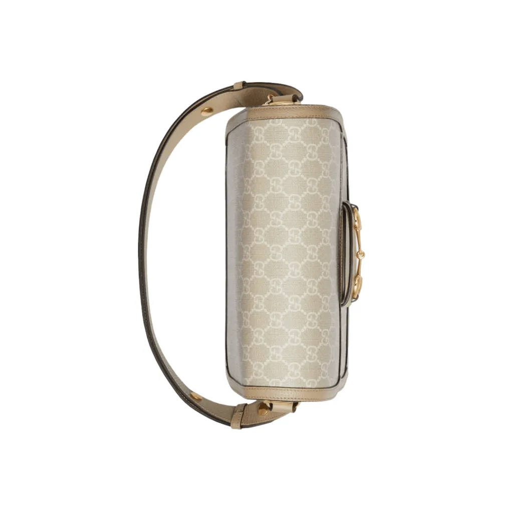 GG BORSA A SPALLA HORSEBIT 1955 PICCOLA IN TESSUTO SUPREME BEIGE ED EBANO