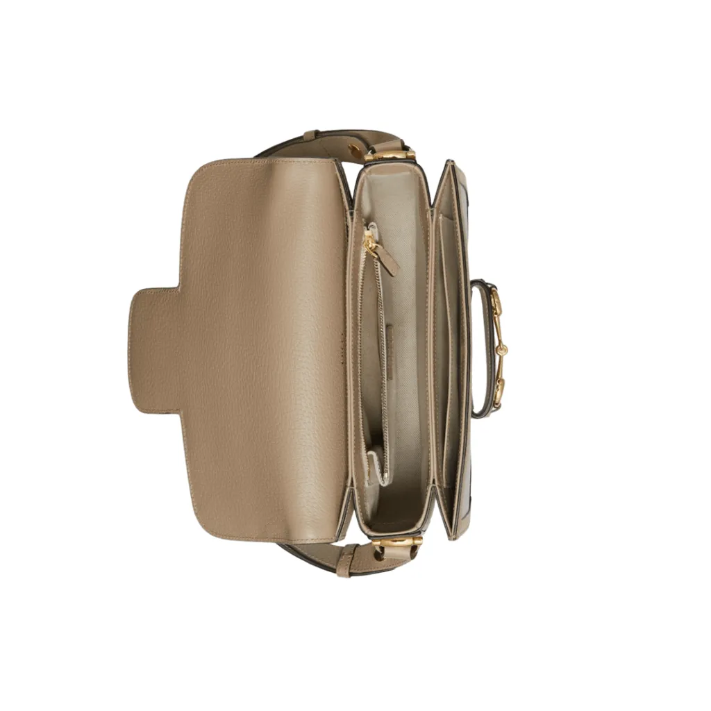 GG BORSA A SPALLA HORSEBIT 1955 PICCOLA IN TESSUTO SUPREME BEIGE ED EBANO