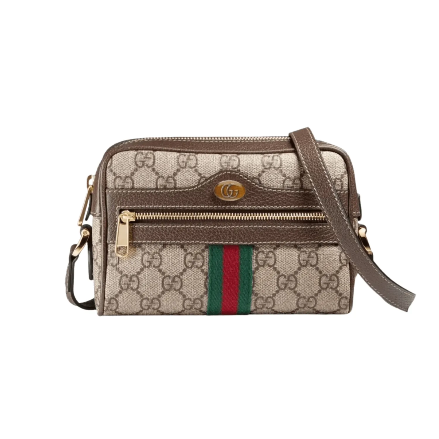 GG BORSA A SPALLA MINI DONNA OPHIDIA SUPREME BEIGE ED EBANO CON WEB VERDE E ROSSO