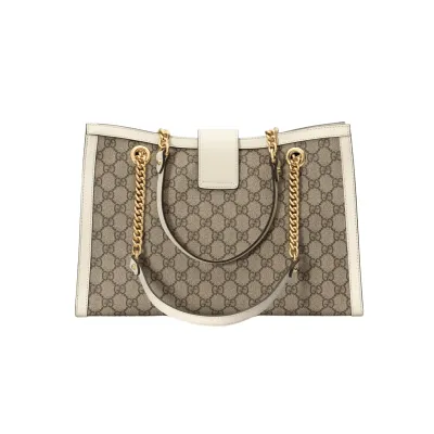 GG BORSA A SPALLA PADLOCK MEDIA IN TESSUTO LOGO SUPREME COLORE EBANO/BEIGE/BIANCO