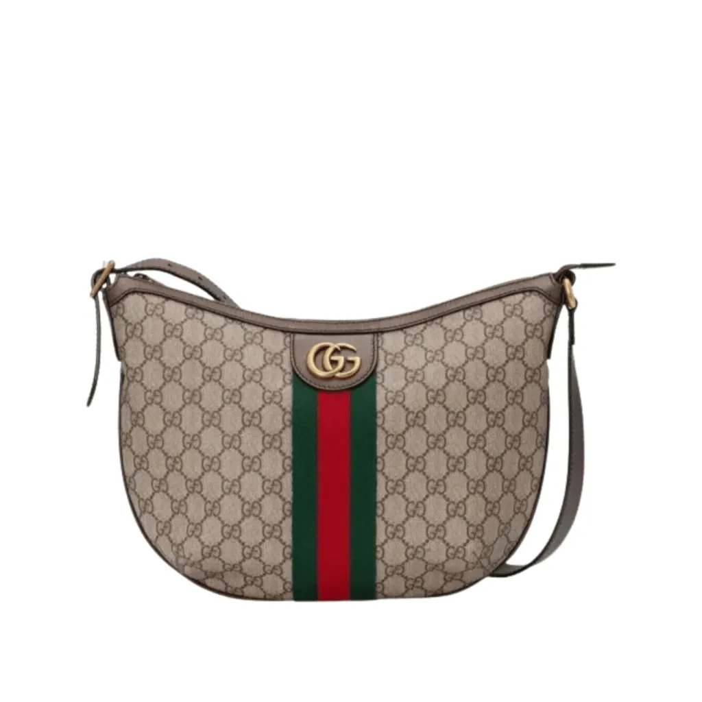 GG BORSA A SPALLA OPHIDIA PICCOLA BEIGE ED EBANO WEB VERDE E ROSSO
