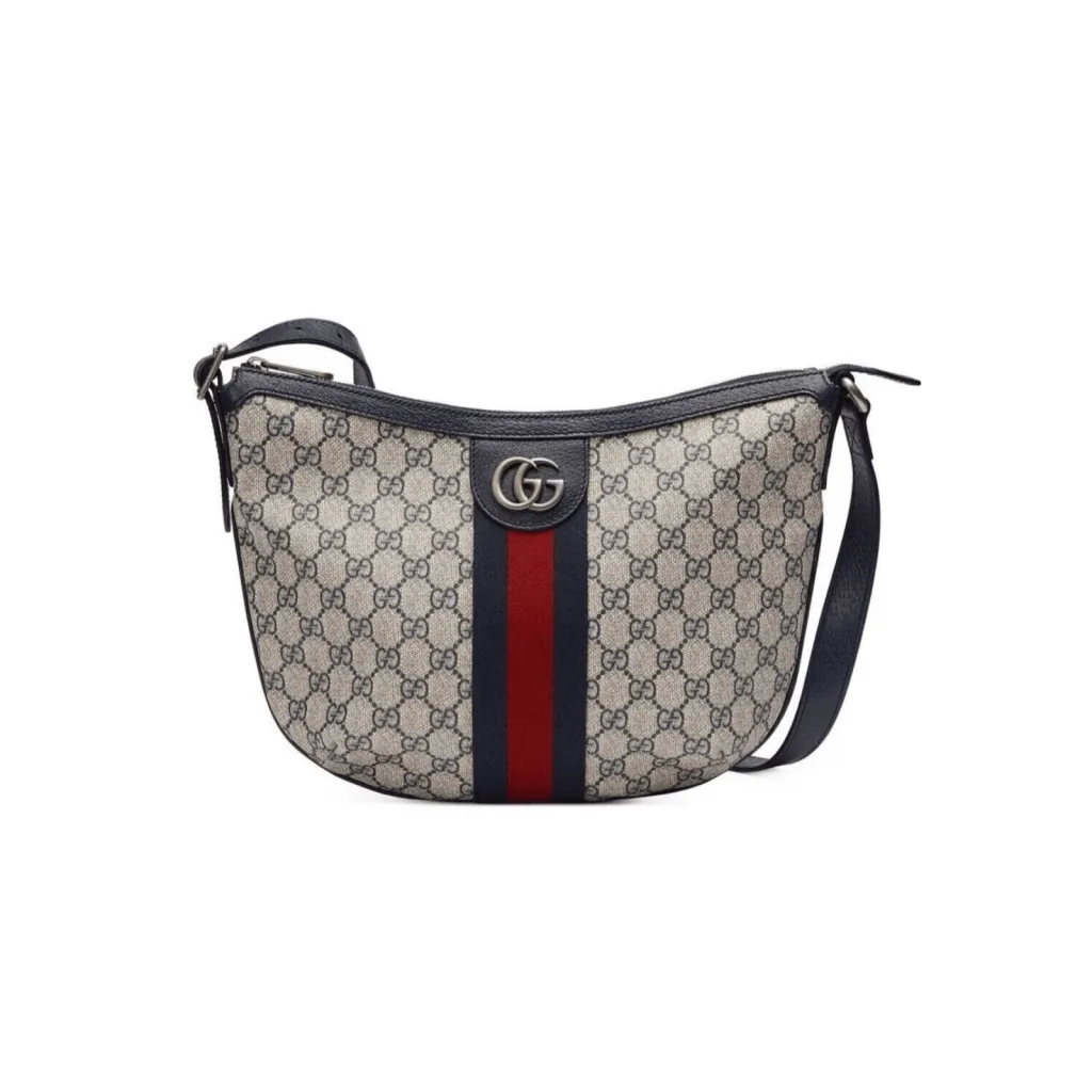 GG BORSA A SPALLA OPHIDIA SUPREME PICCOLA BLU E BEIGE