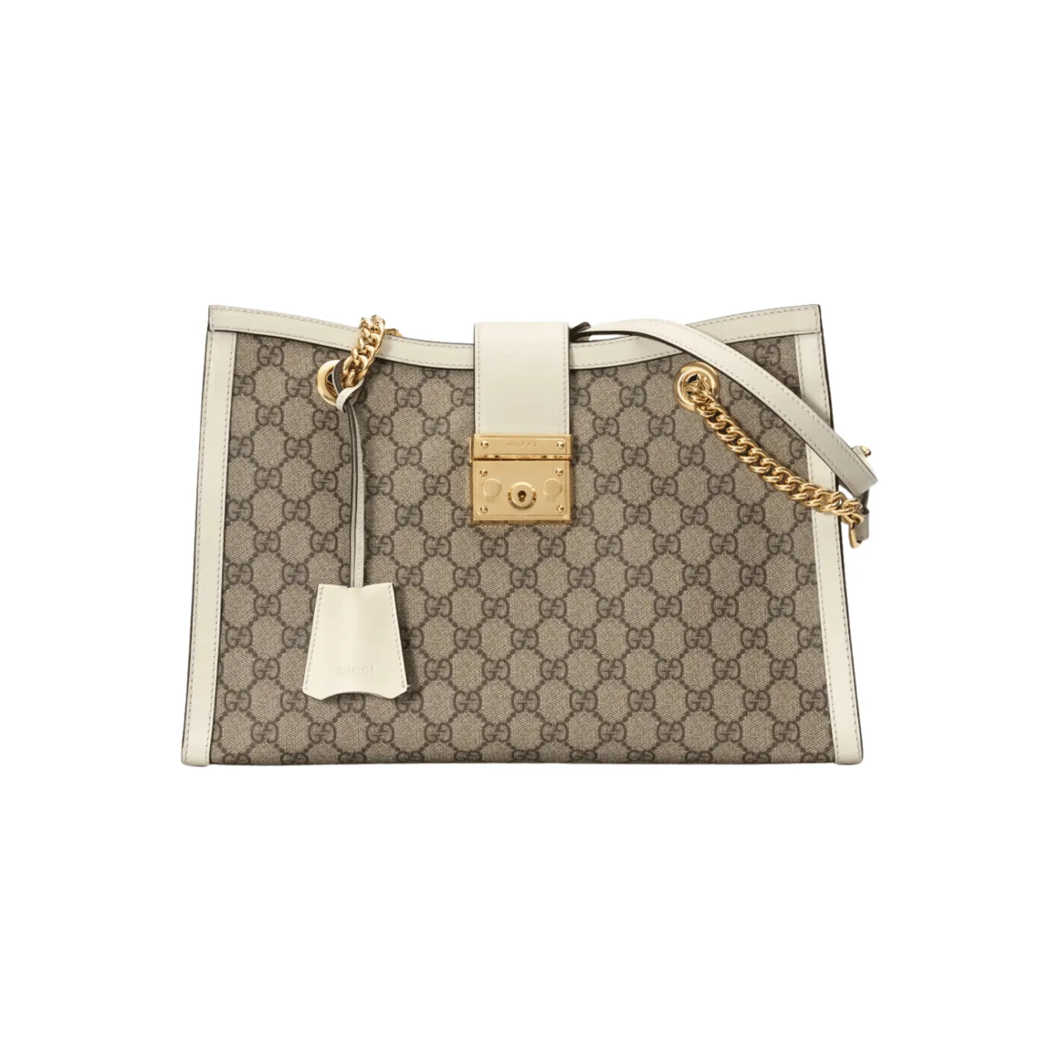 GG BORSA A SPALLA PADLOCK MEDIA IN TESSUTO LOGO SUPREME COLORE EBANO/BEIGE/BIANCO